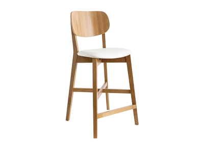 Tabouret de bar ch&ecirc;ne et assise blanche H65 cm LUCIA