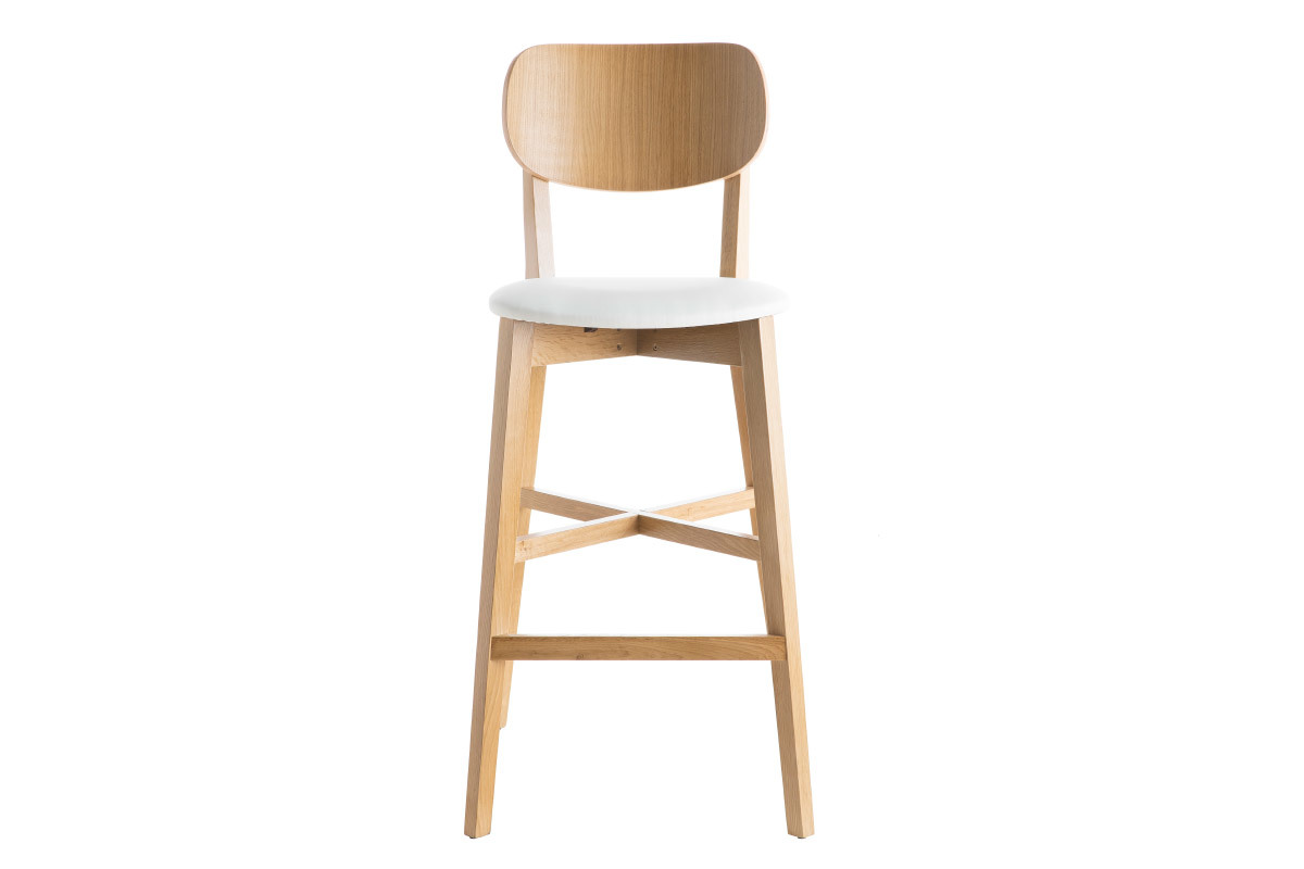 Tabouret de bar chne et assise blanche H75 cm LUCIA