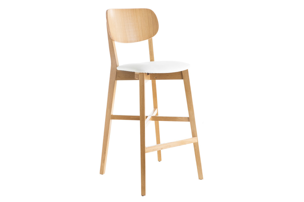 Tabouret de bar chne et assise blanche H75 cm LUCIA