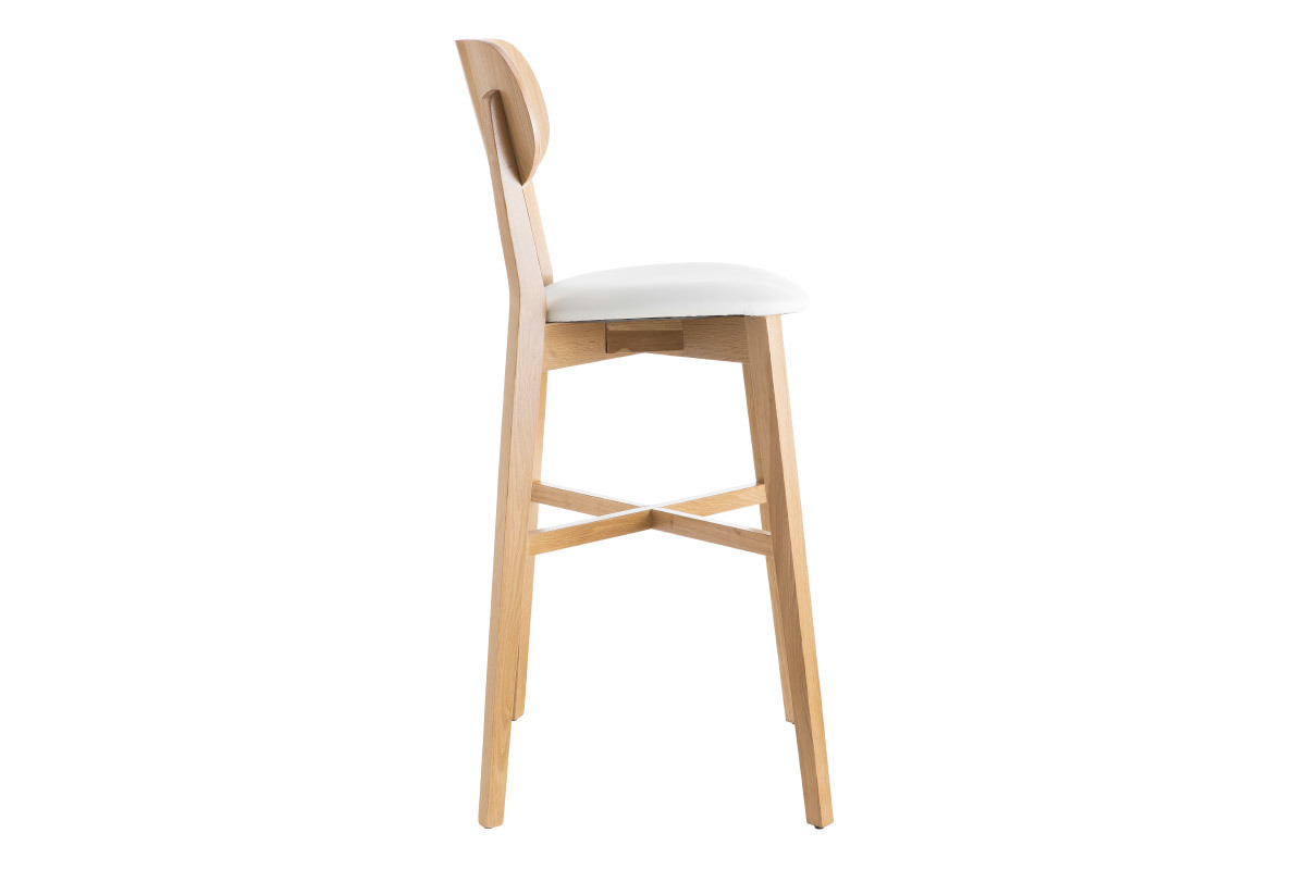 Tabouret de bar chne et assise blanche H75 cm LUCIA