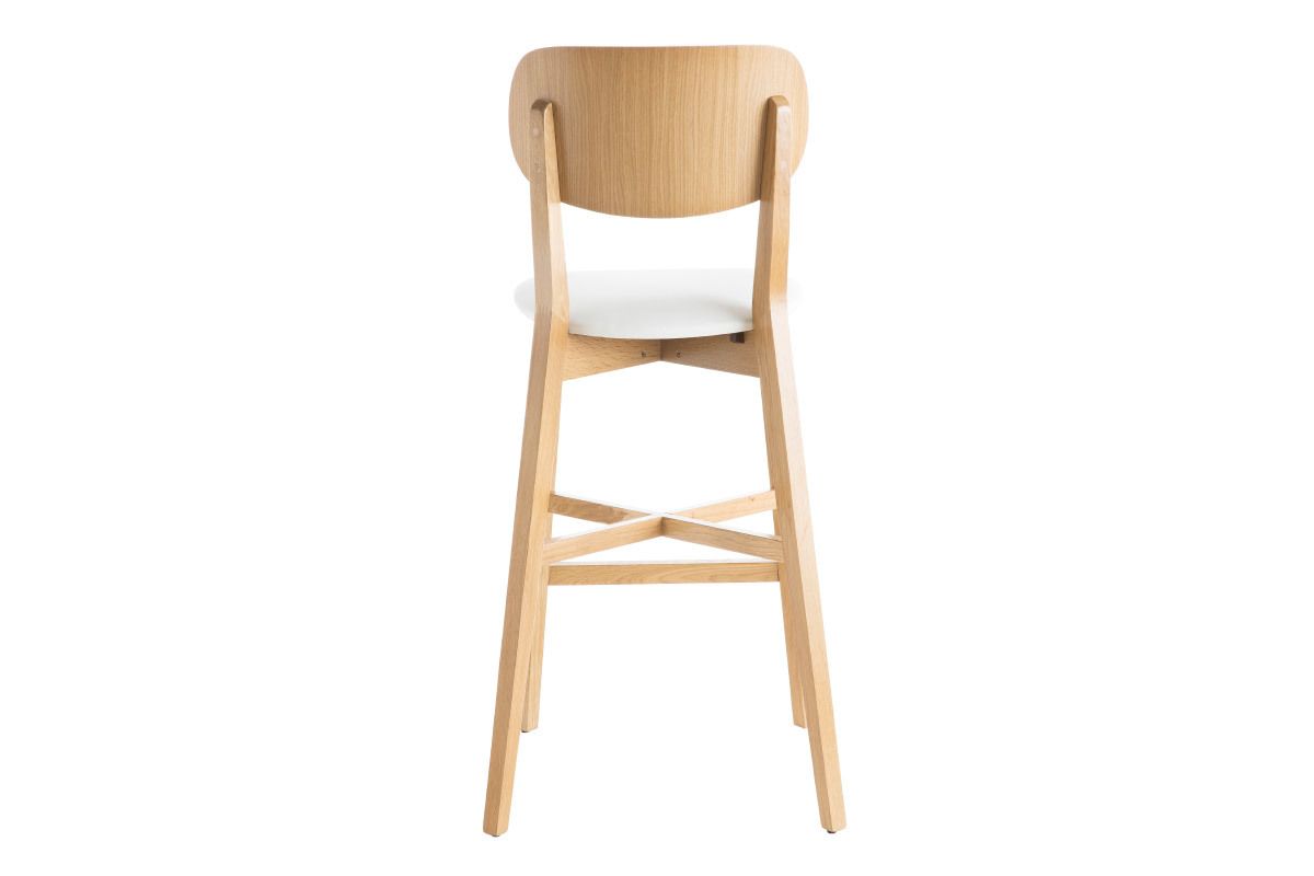 Tabouret de bar chne et assise blanche H75 cm LUCIA