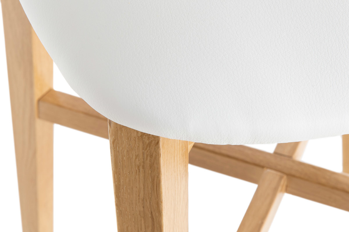 Tabouret de bar chne et assise blanche H75 cm LUCIA