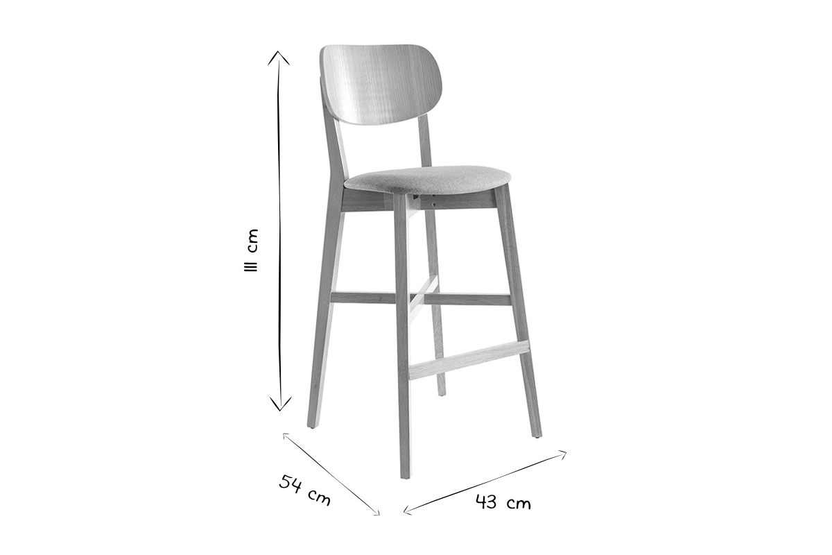 Tabouret de bar chne et assise blanche H75 cm LUCIA