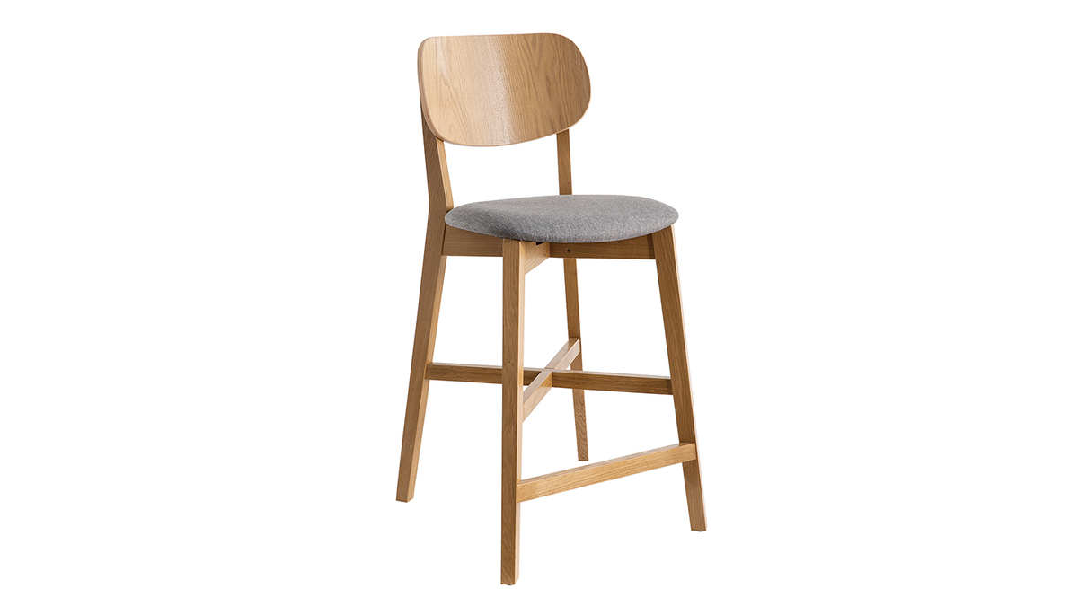 Tabouret de bar chne et assise gris chin H65 cm LUCIA