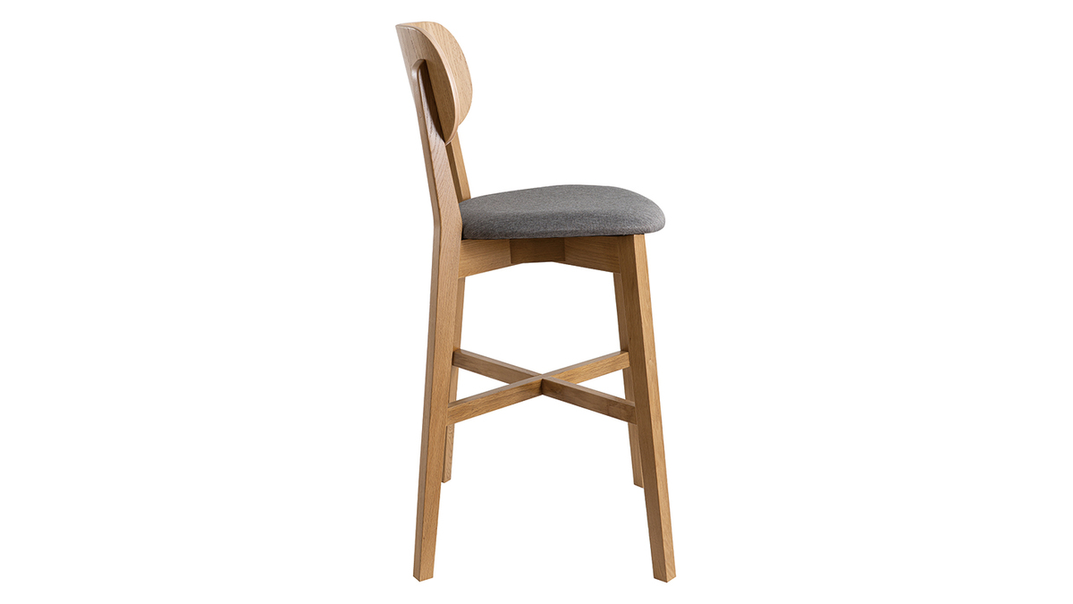 Tabouret de bar chne et assise gris chin H65 cm LUCIA