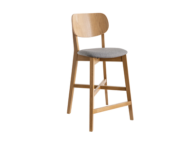 Tabouret de bar ch&ecirc;ne et assise gris chin&eacute; H65 cm LUCIA