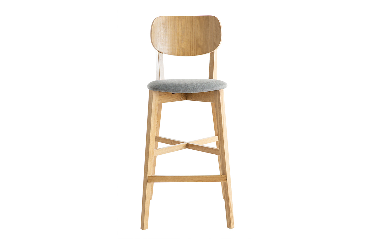 Tabouret de bar chne et assise gris chin H75 cm LUCIA