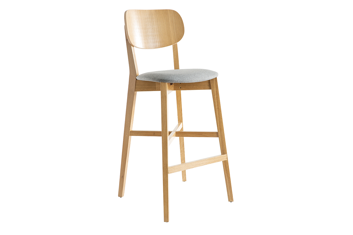 Tabouret de bar chne et assise gris chin H75 cm LUCIA
