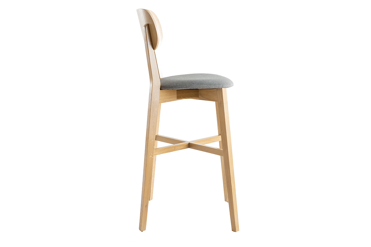 Tabouret de bar chne et assise gris chin H75 cm LUCIA