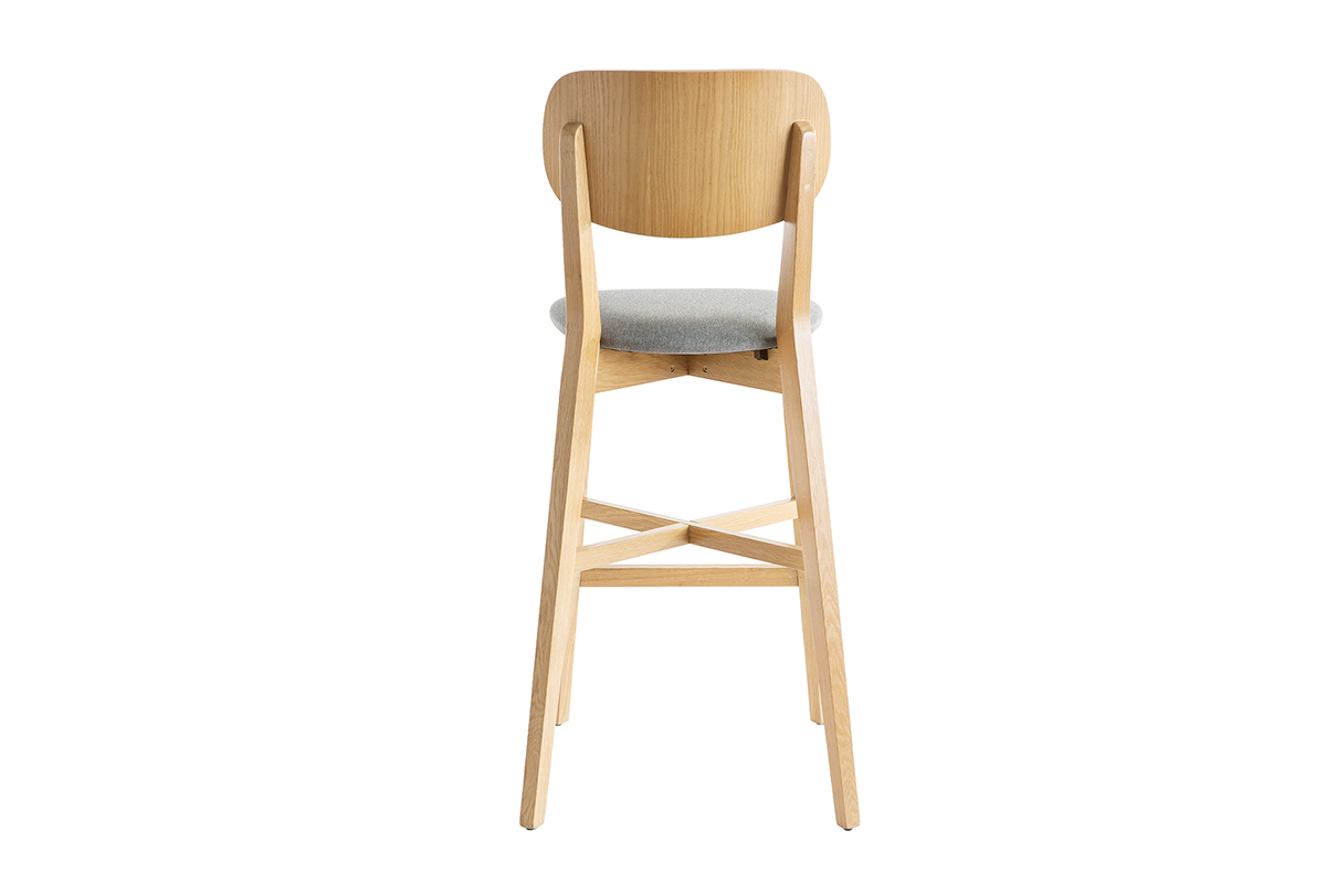 Tabouret de bar chne et assise gris chin H75 cm LUCIA