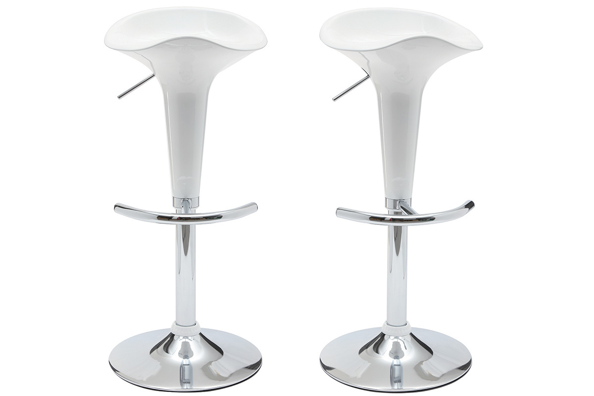 Tabouret de bar / cuisine blanc design GALAXY (lot de 2)