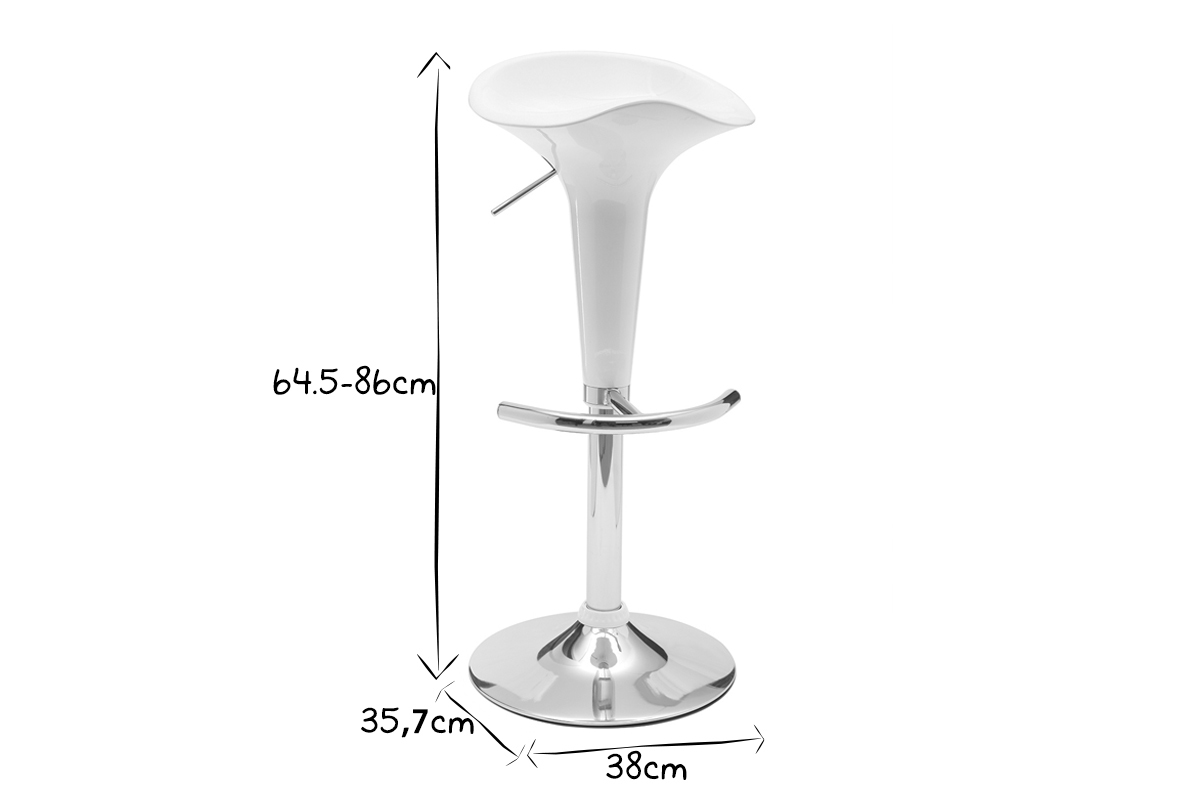Tabouret de bar / cuisine blanc design GALAXY (lot de 2)
