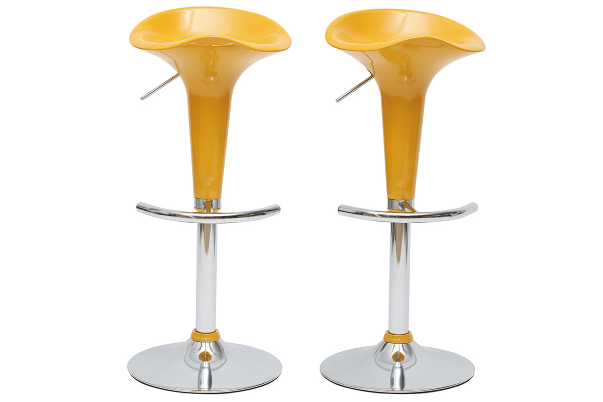 Tabouret de bar / cuisine jaune design GALAXY (lot de 2)