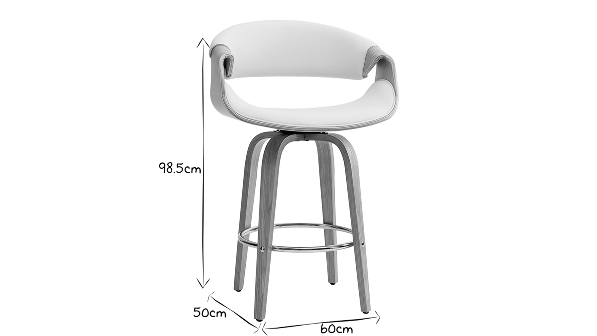 Tabouret de bar design blanc et bois clair 65 cm ARAMIS