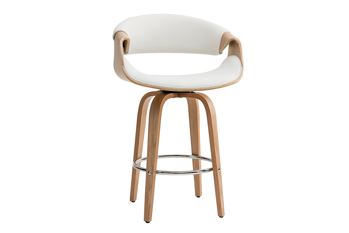 Tabouret de bar design blanc et bois clair  ARAMIS