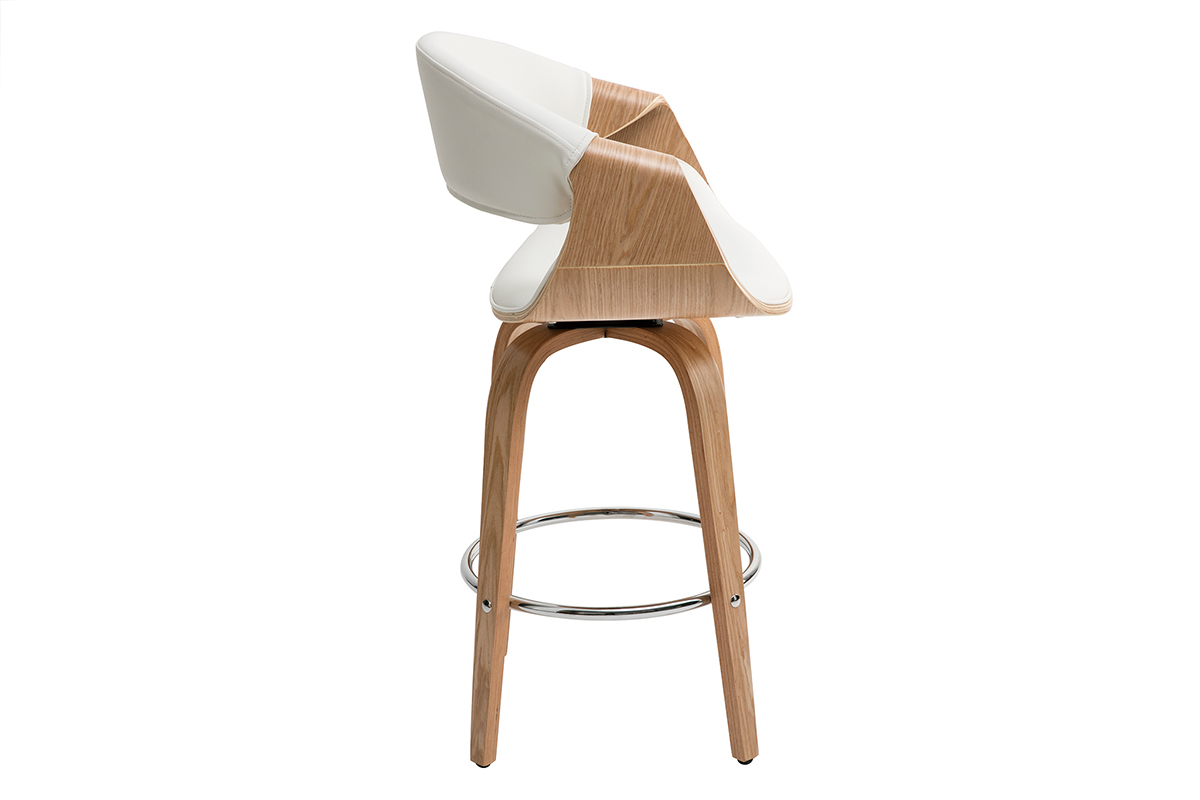 Tabouret de bar design blanc et bois clair  ARAMIS