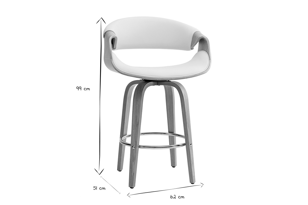 Tabouret de bar design blanc et bois clair  ARAMIS
