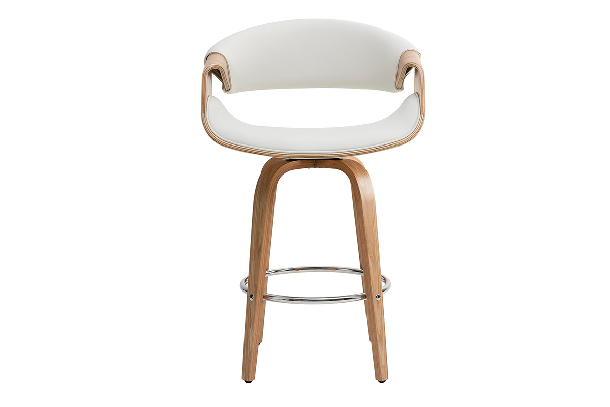 Tabouret de bar design blanc et bois clair H68 cm ARAMIS