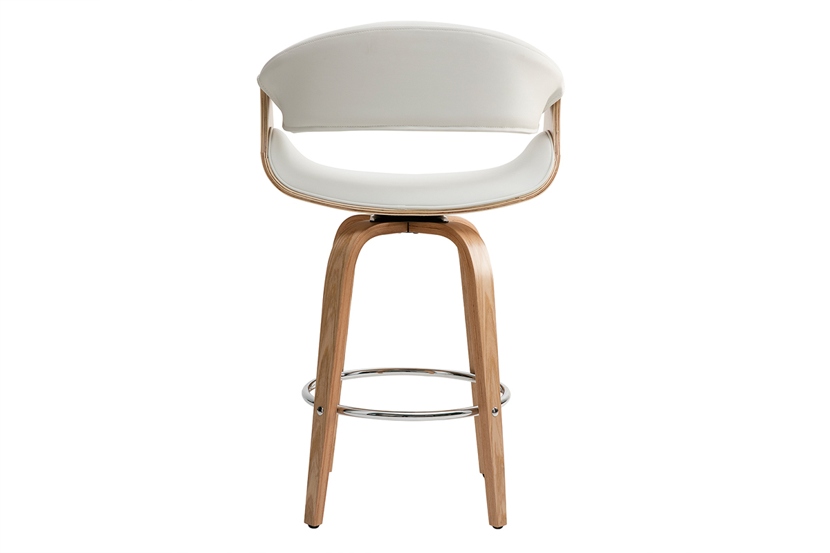 Tabouret de bar design blanc et bois clair H68 cm ARAMIS