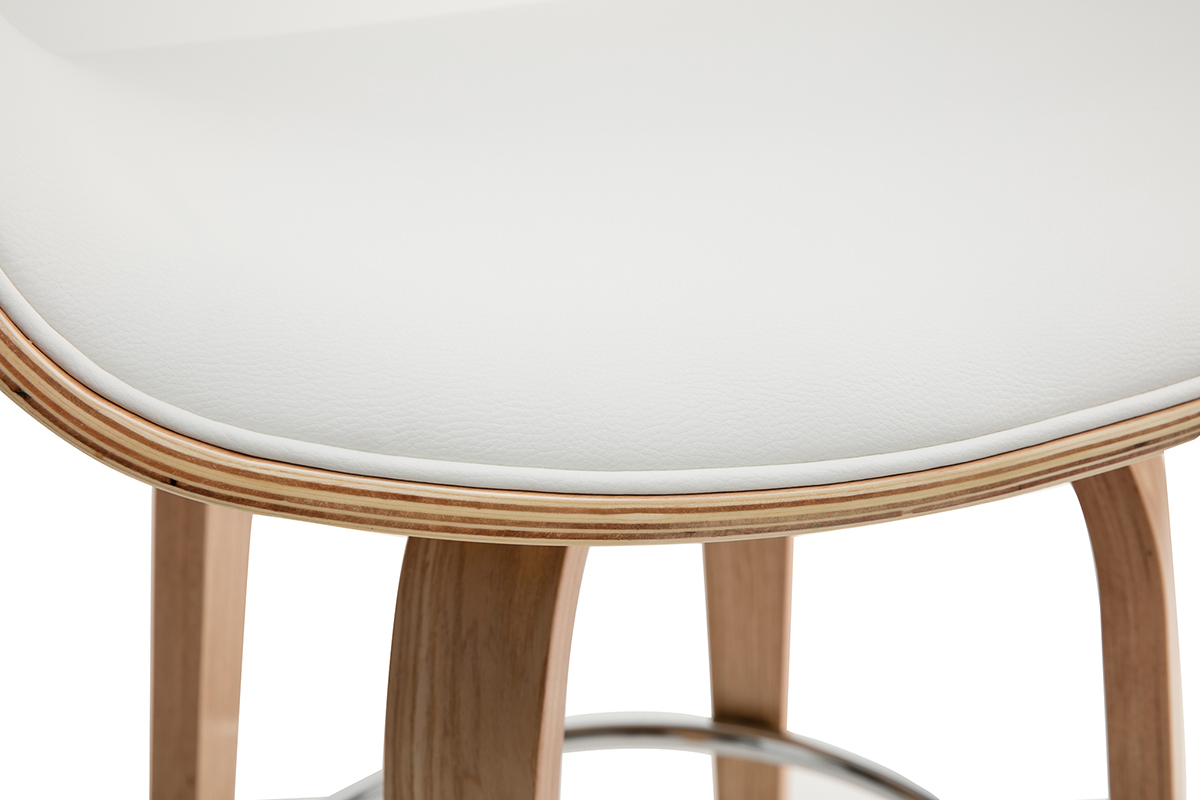 Tabouret de bar design blanc et bois clair H68 cm ARAMIS