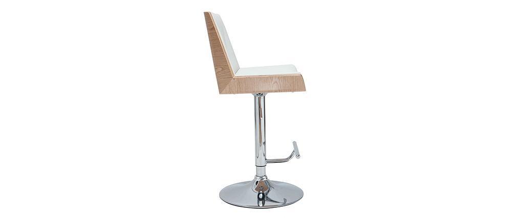 Tabouret de bar design blanc et bois clair MELKIOR