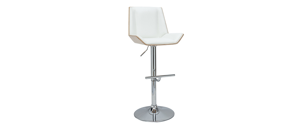 Tabouret de bar design blanc et bois clair MELKIOR