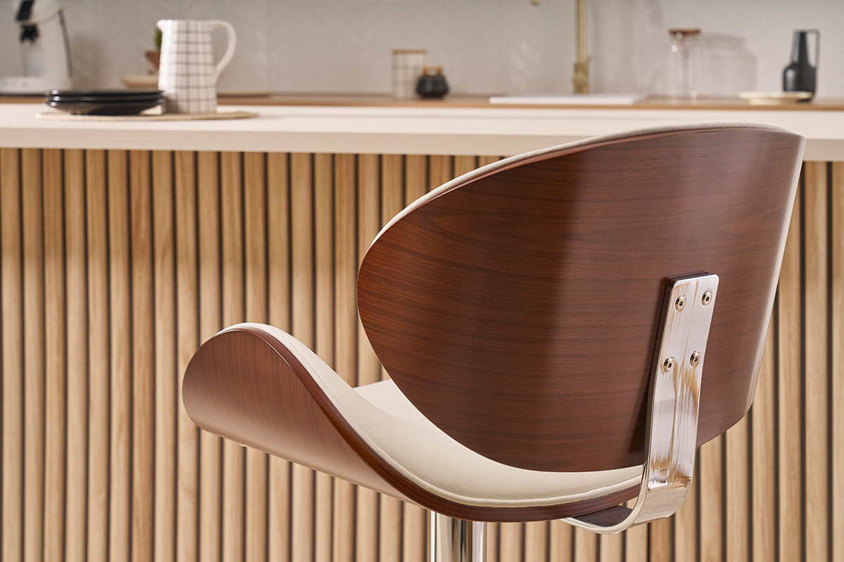 Tabouret de bar design blanc et bois fonc WALNUT