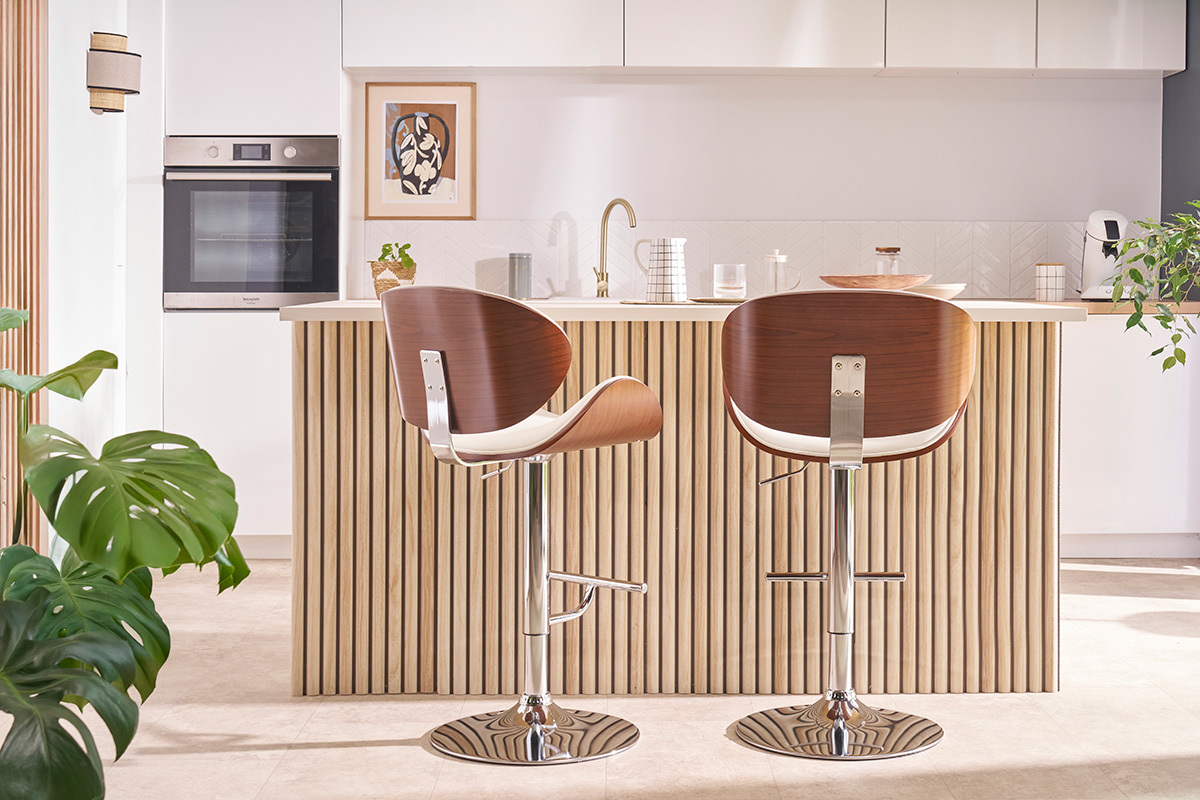 Tabouret de bar design blanc et bois fonc WALNUT