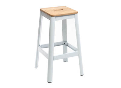 Tabouret de bar design blanc et bois H75 cm NICK