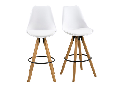 Tabouret de bar design blanc et bois lot de 2 NADJA