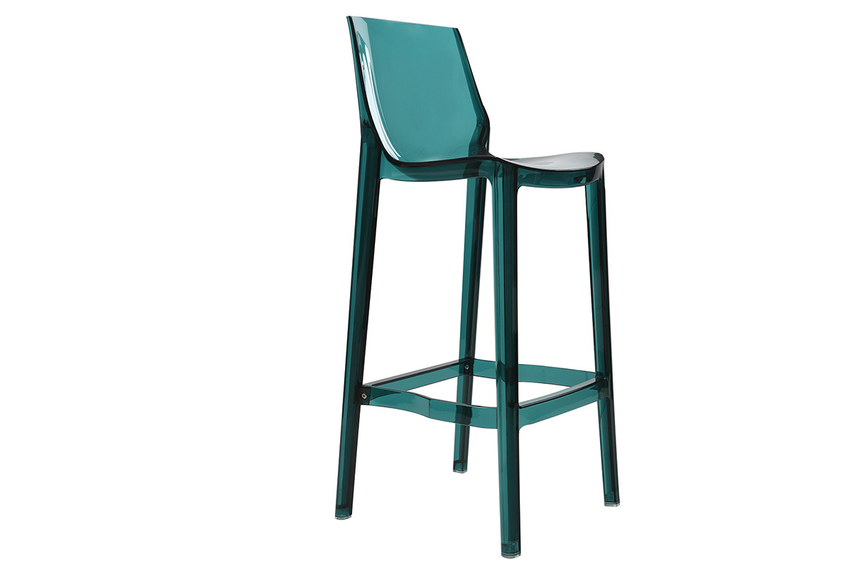 Tabouret de bar design bleu p�trole transparent lot de 2 YLAK