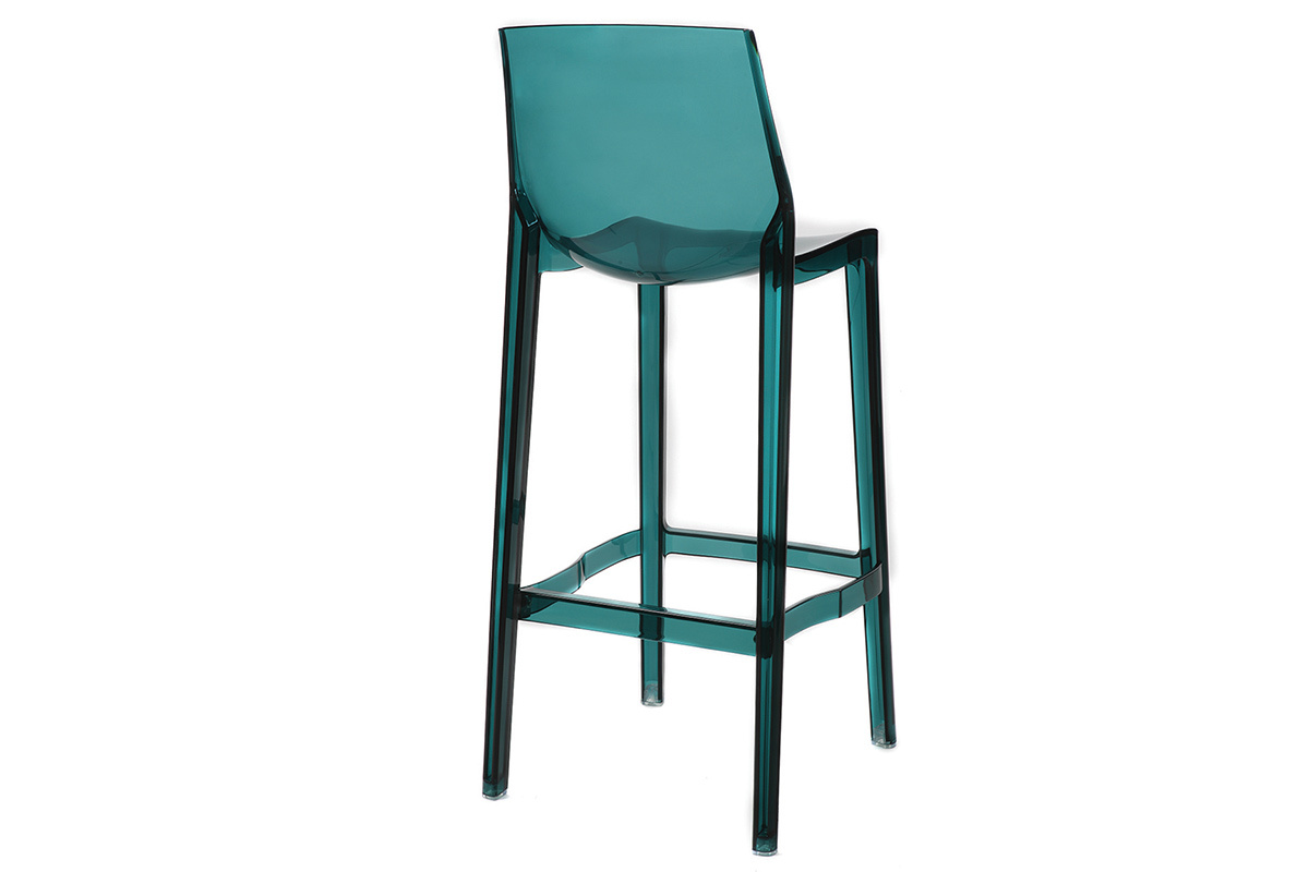 Tabouret de bar design bleu p�trole transparent lot de 2 YLAK