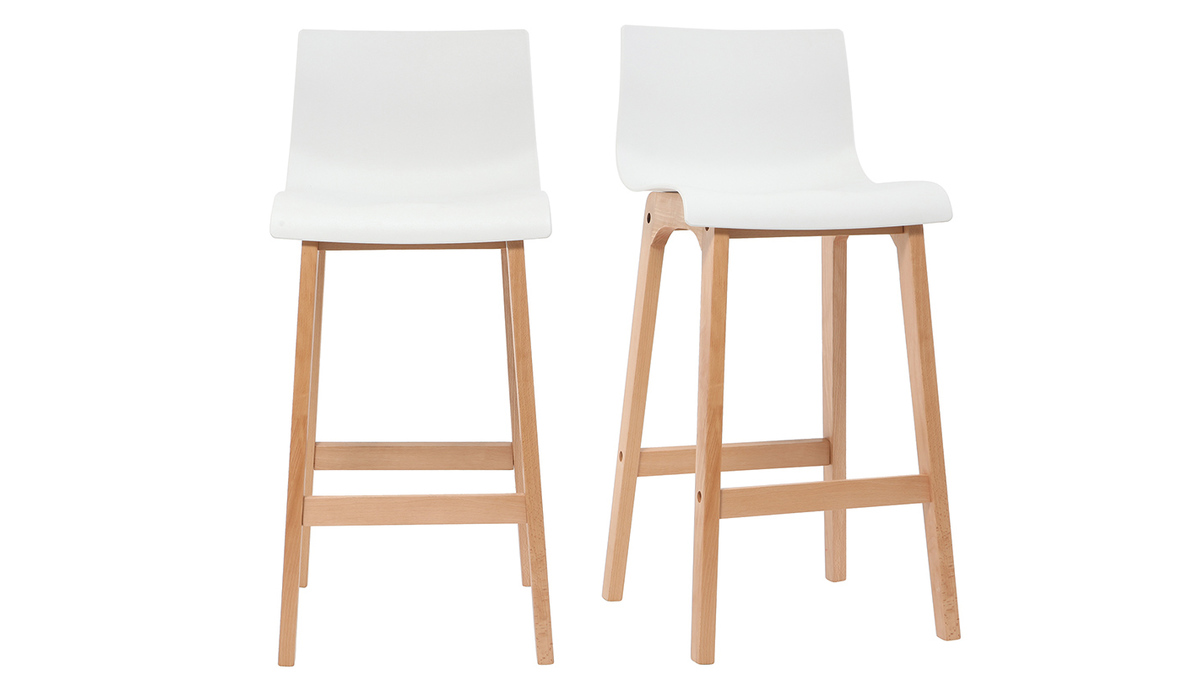 Tabouret de bar design bois et blanc 75 cm (lot de 2) NEW SURF