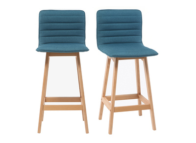Tabouret de bar design bois et bleu canard 65cm lot de 2 EMMA
