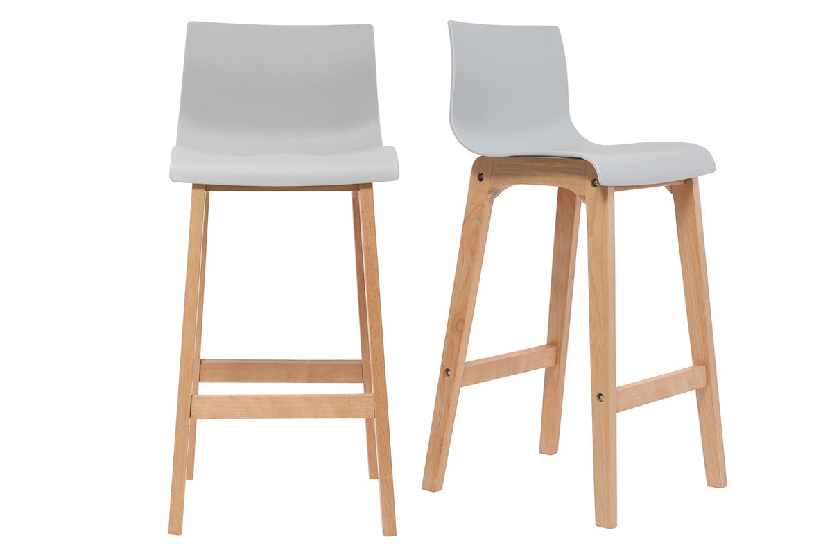 Tabouret de bar design bois et gris clair 75 cm (lot de 2) NEW SURF