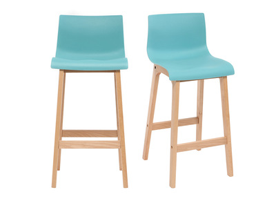 Tabouret de bar design bois et turquoise 75cm lot de 2 NEW SURF