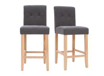 Tabouret de bar design capitonn&eacute; gris fonc&eacute; et bois 65 cm (lot de 2) ESTER