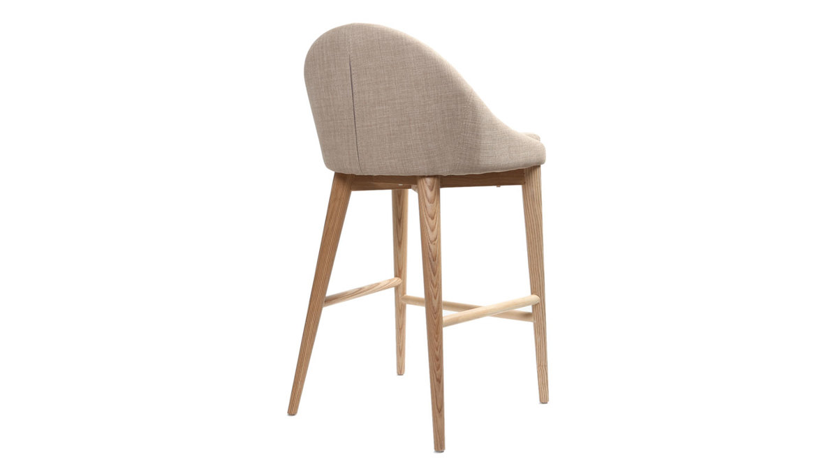 Tabouret de bar design en tissu beige et bois clair 65 cm DALIA