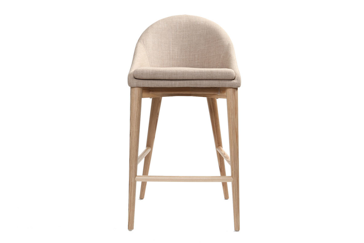 Tabouret de bar design en tissu beige et bois clair DALIA