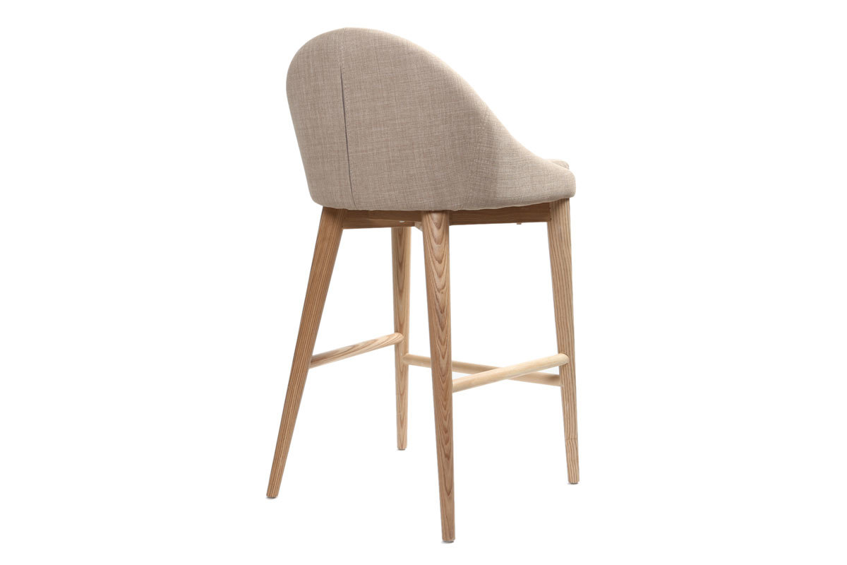 Tabouret de bar design en tissu beige et bois clair DALIA