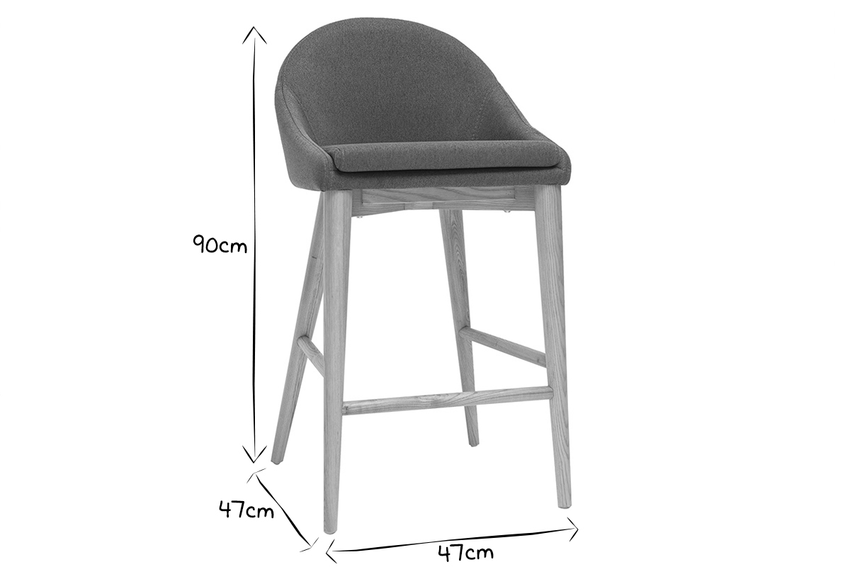 Tabouret de bar design en tissu gris anthracite et bois clair 65 cm DALIA