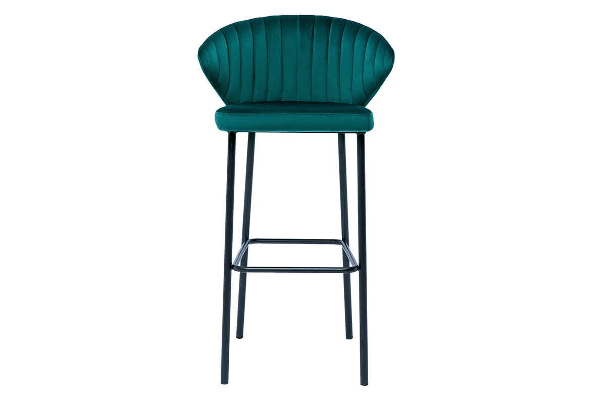Tabouret de bar design en tissu velours gaufr bleu canard DALLY