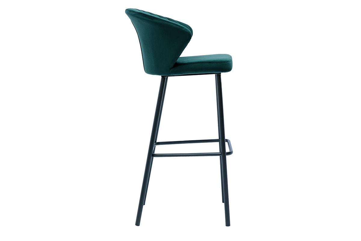 Tabouret de bar design en tissu velours gaufr bleu canard DALLY