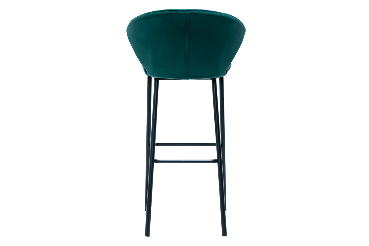 Tabouret de bar design en tissu velours gaufr bleu canard DALLY