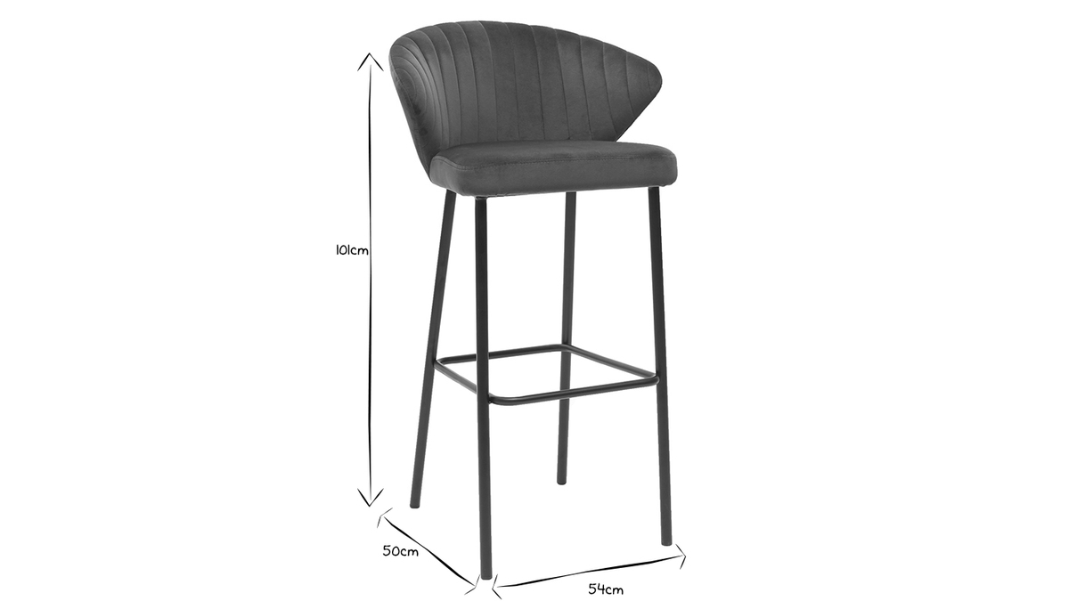 Tabouret de bar design en tissu velours gaufr bleu canard H78 cm DALLY