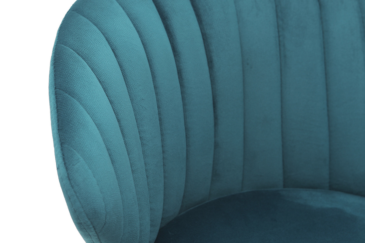 Tabouret de bar design en tissu velours gaufr bleu ptrole et mtal noir H68 cm DALLY