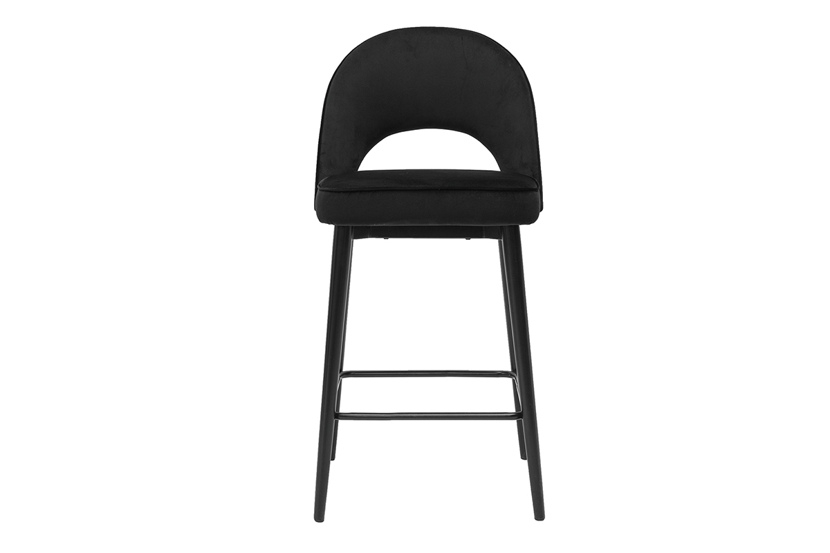 Tabouret de bar design en velours noir et mtal BELLEROSE