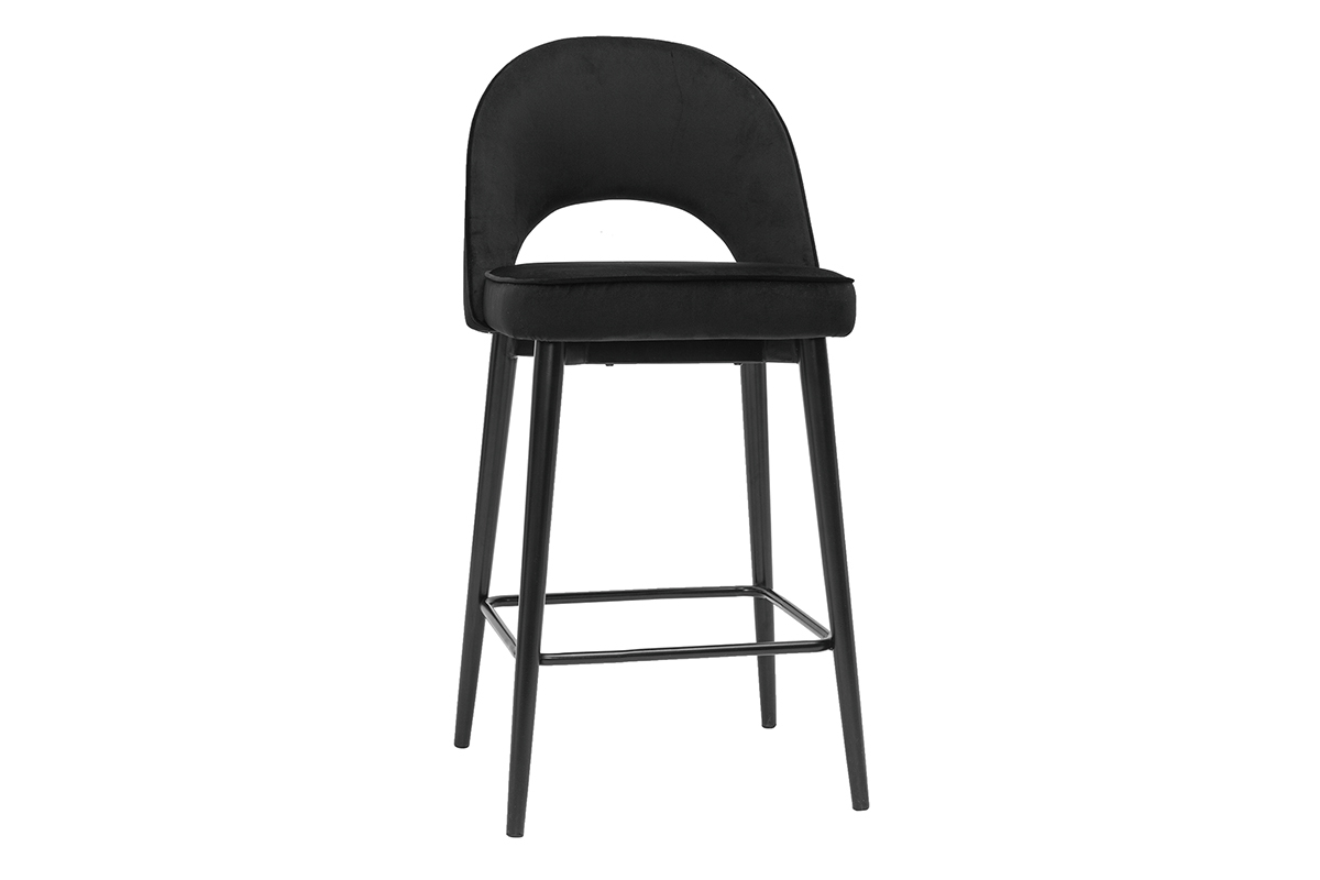 Tabouret de bar design en velours noir et mtal BELLEROSE