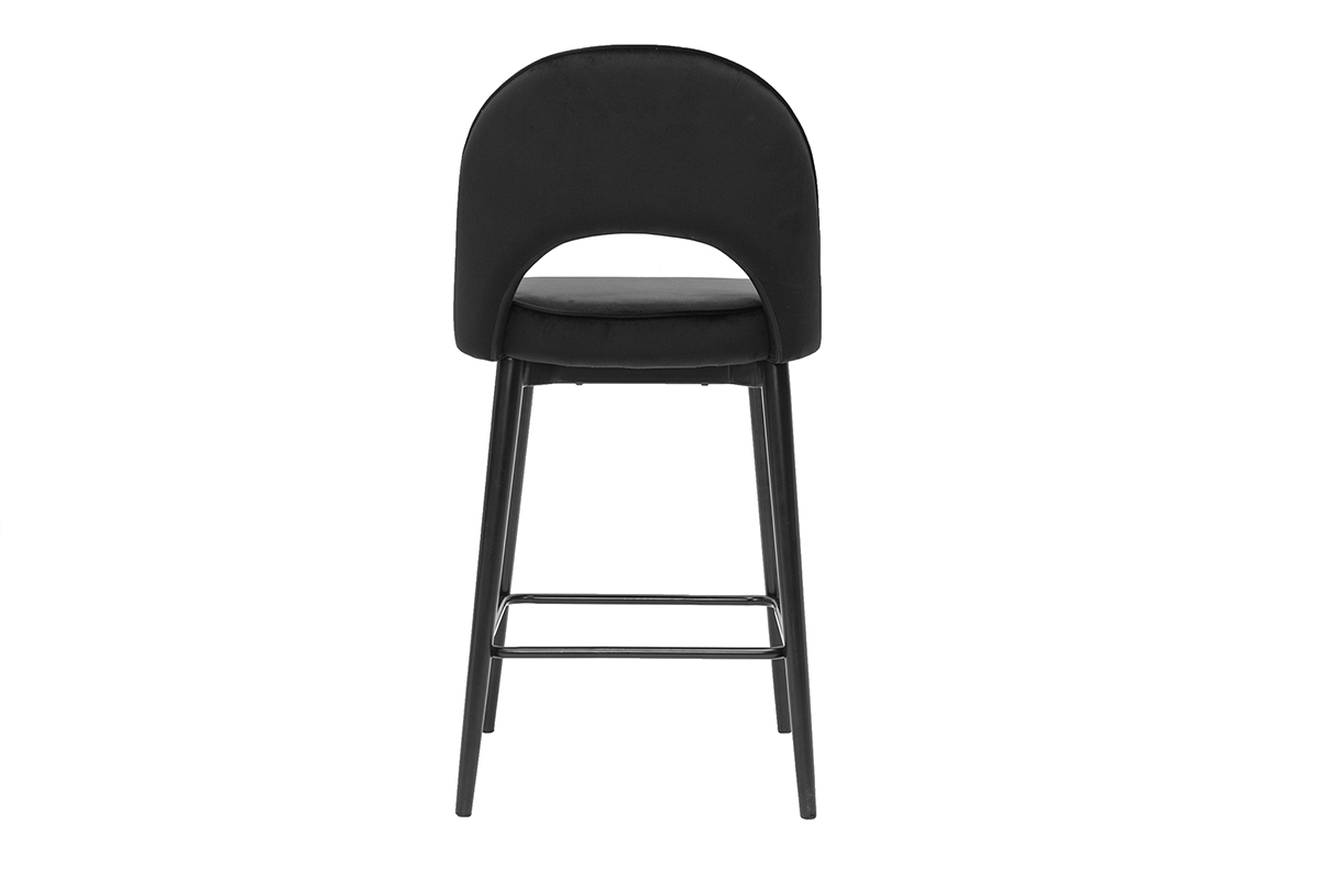 Tabouret de bar design en velours noir et mtal BELLEROSE