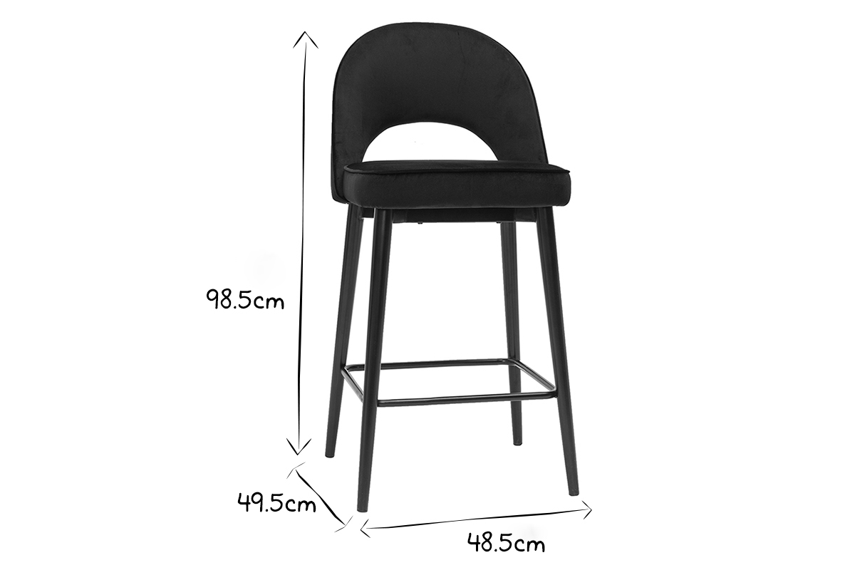 Tabouret de bar design en velours noir et mtal BELLEROSE